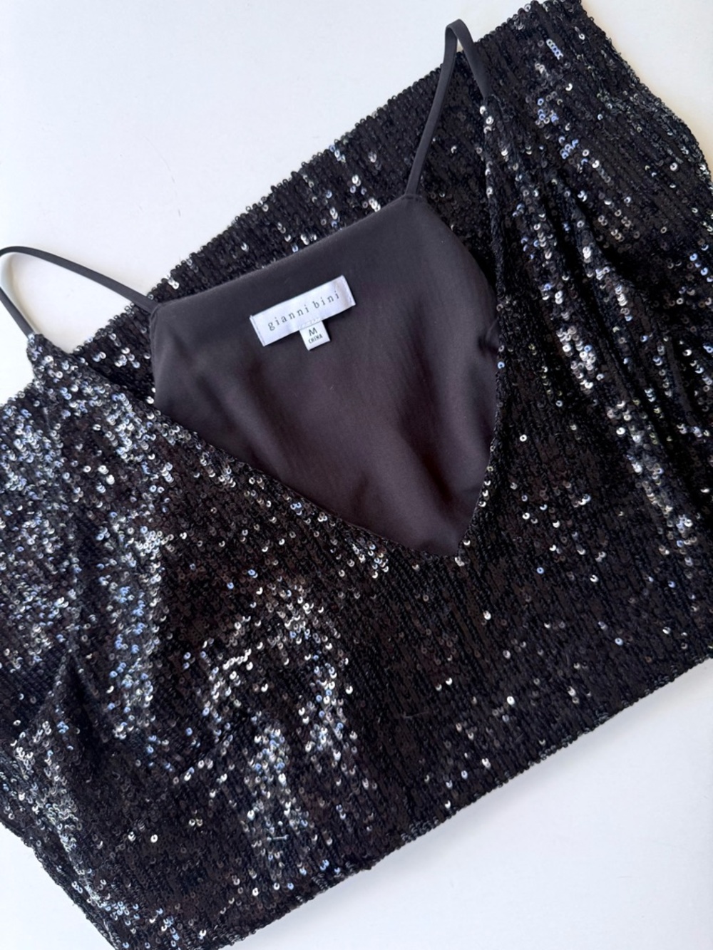 Gianni Bini Kyla Sequin V-Neck Camisole Tank in Black Size M